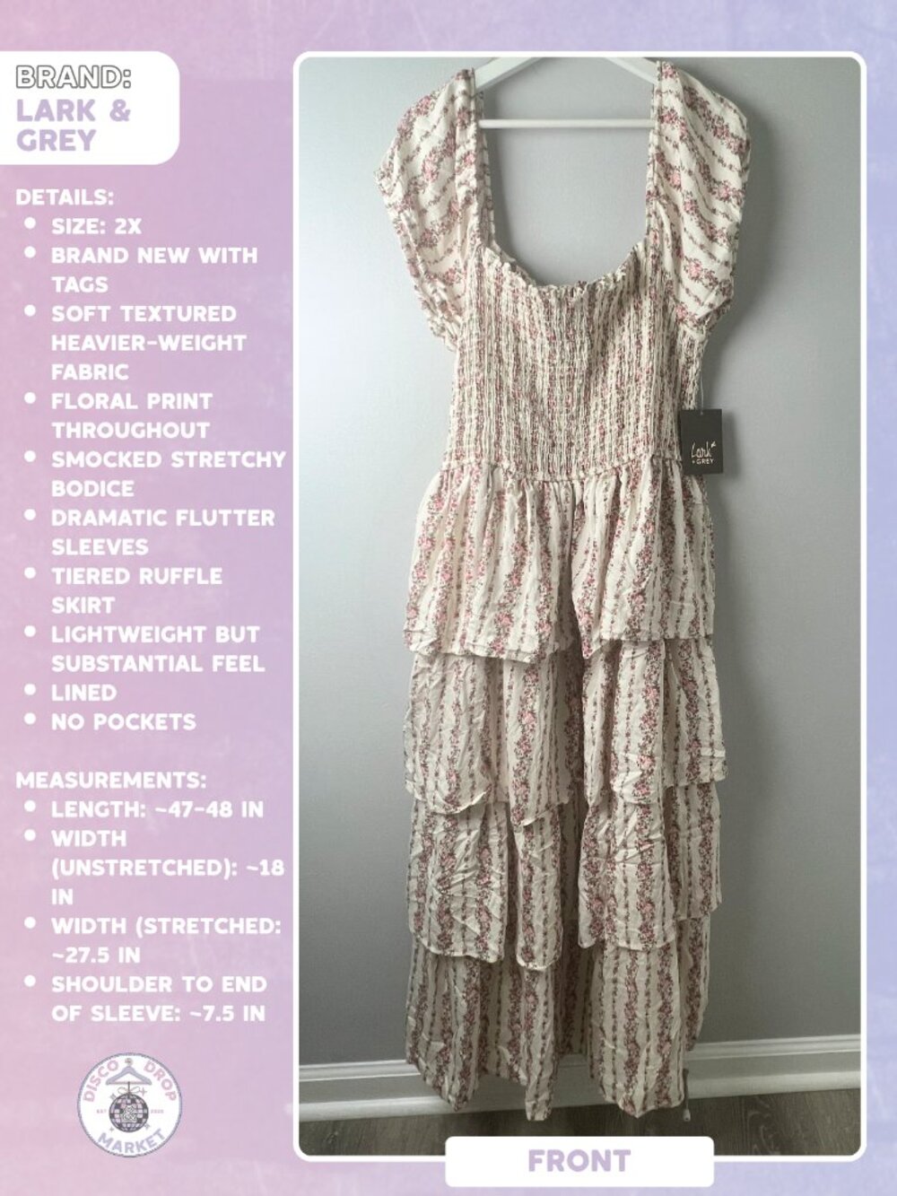 Lark & Grey Floral Smocked - Nashville Vibes - Maxi Dress NWT 2X
